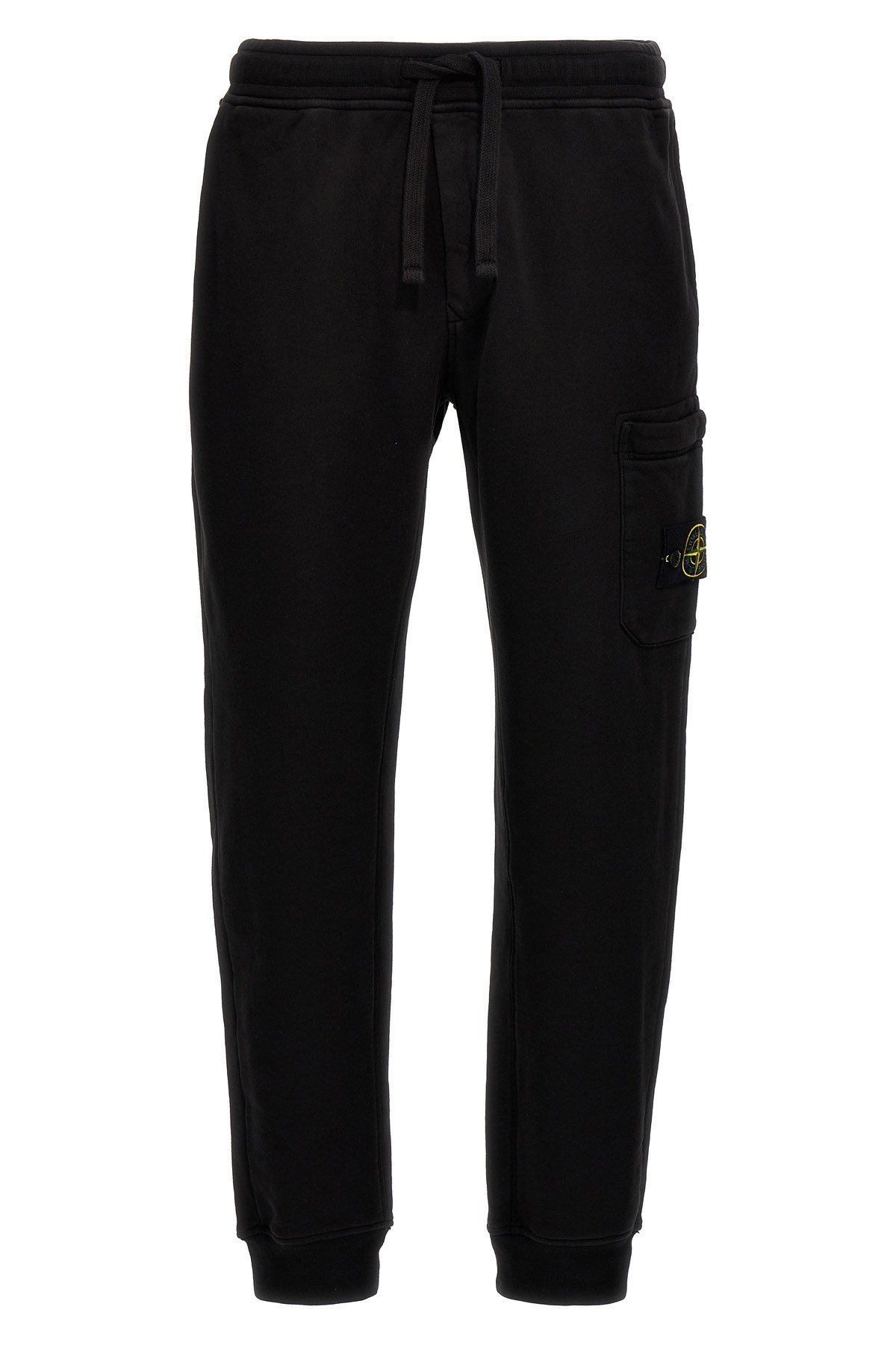 Stone Island Brushed Cotton Joggers With Adjustable Drawstring And Side Logo Badge In Black