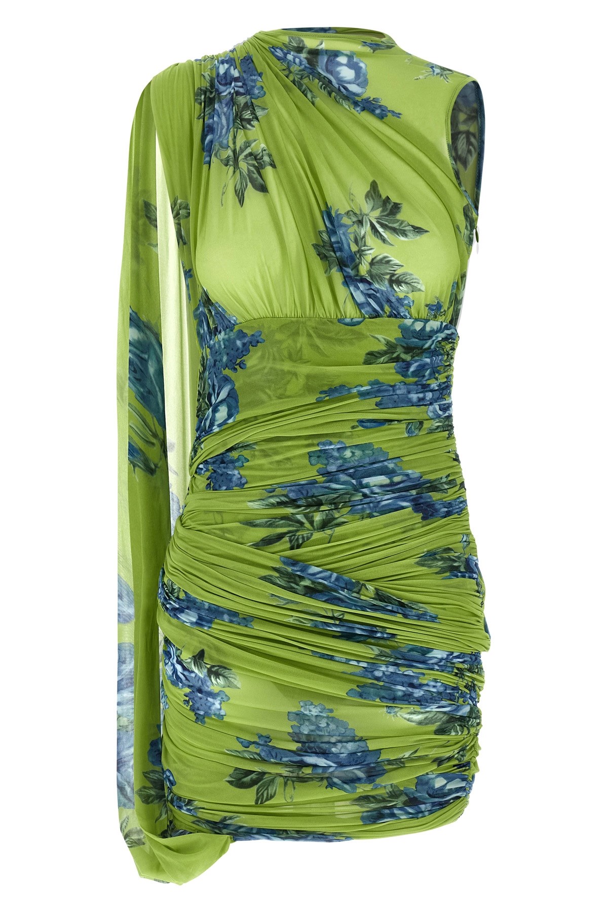 Magda Butrym Draped Floral One Shoulder Ruched Dress In Green
