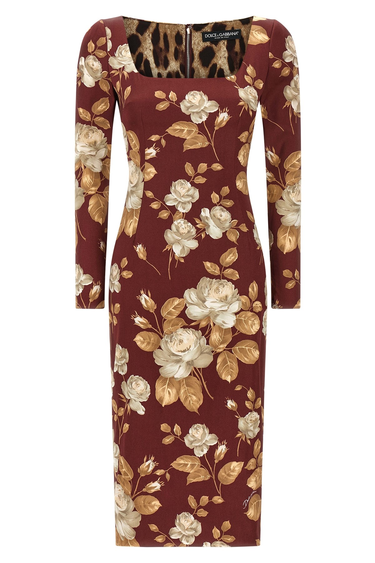 Dolce & Gabbana Floral Pattern Knee-length Dress With Long Sleeves In Multi