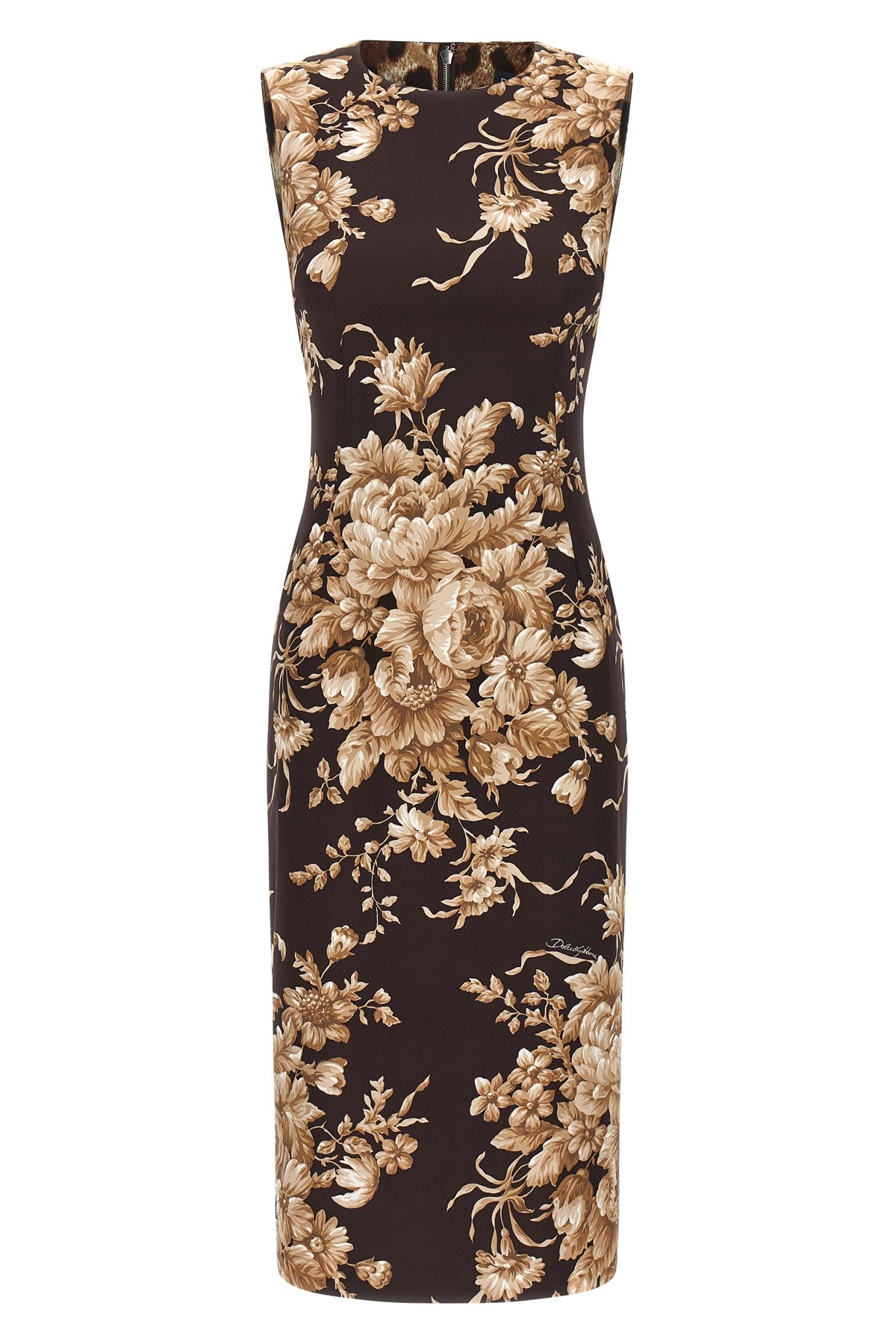 Dolce & Gabbana Rose Cretonne Charmeuse Sleeveless Midi Dress In Multi
