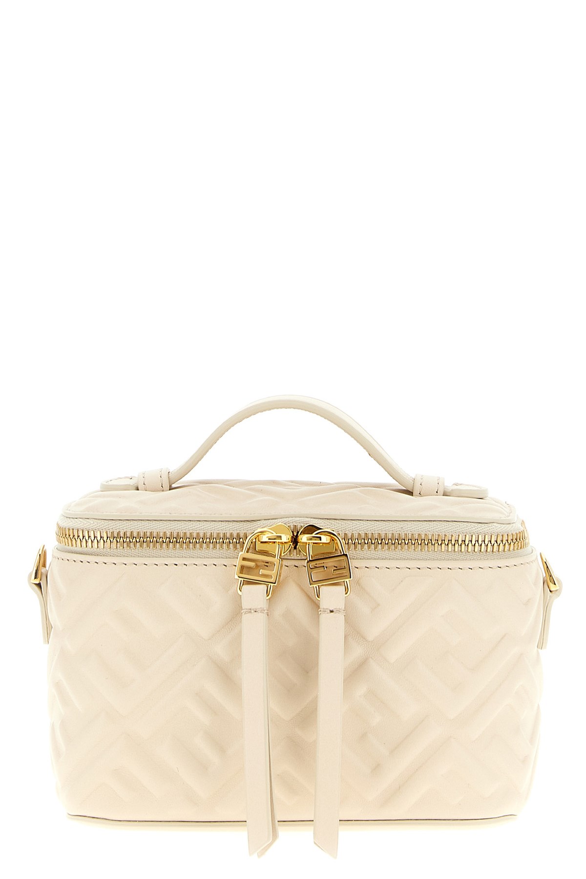 Fendi Vanity Handbag Adjustable Strap Embossed Pattern Top Handle In White