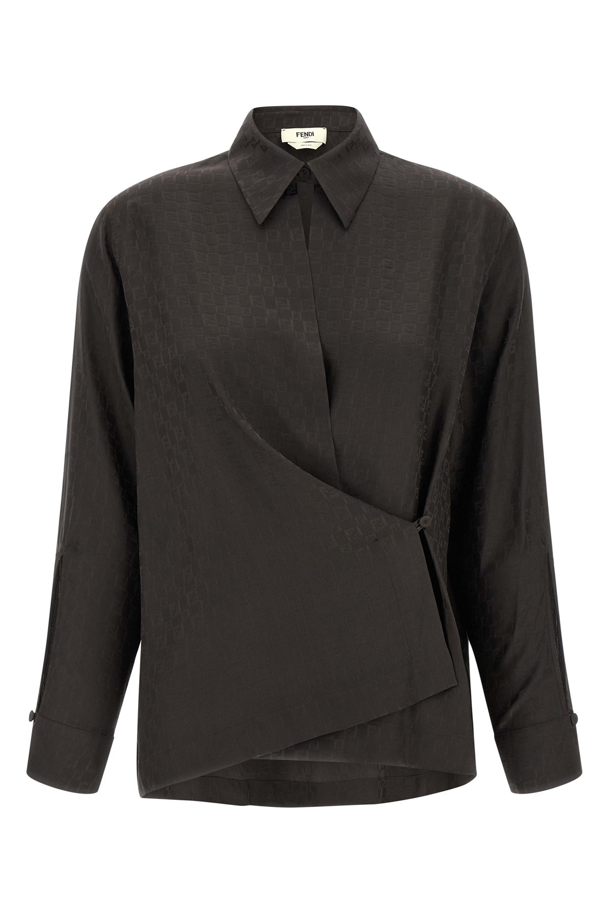 Fendi Silk Ff Jacquard Crossover Shirt In Black