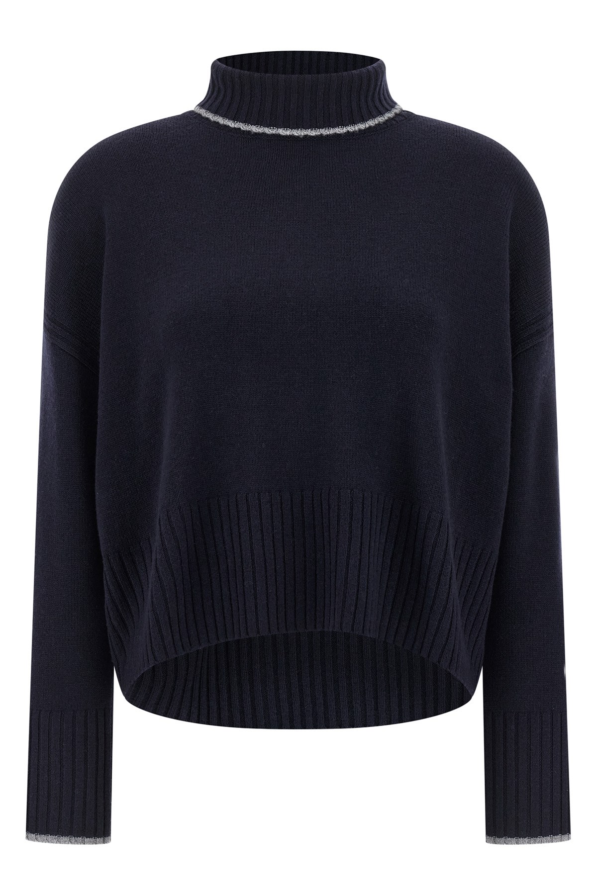 Pinko Blue Turtleneck Sweater With Back Logo In Wool Woman In Blue