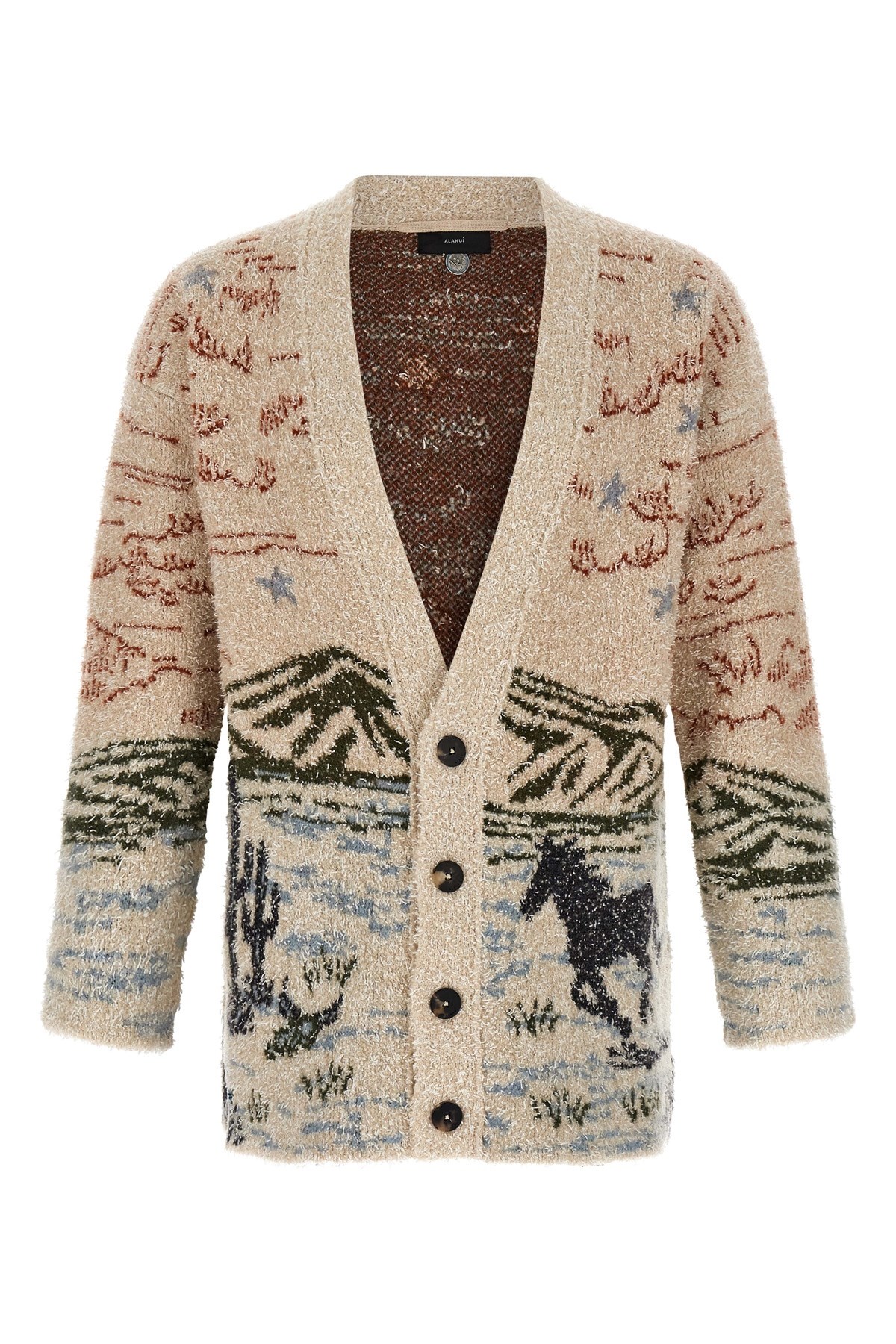 Alanui Graphic Pattern Long Sleeve Wool Cardigan In Sand