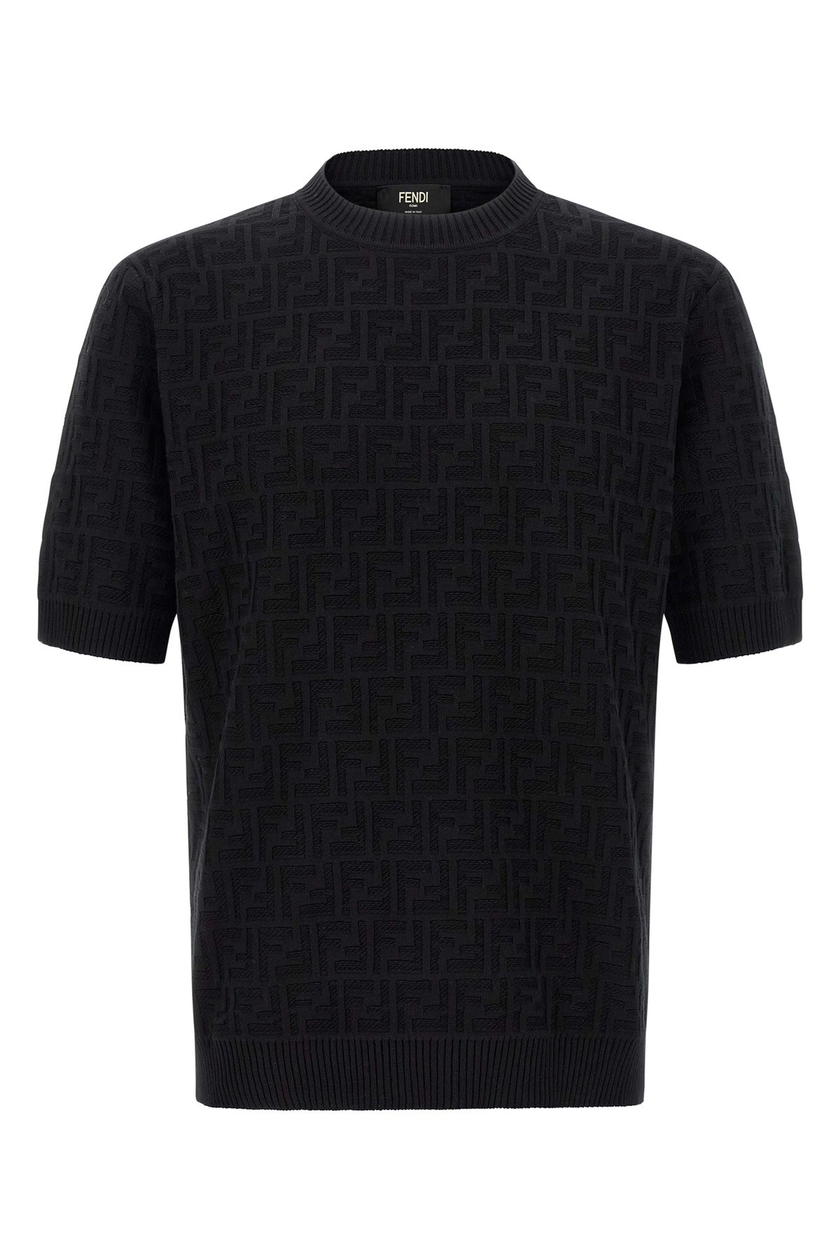 Fendi Cotton T-shirt With All-over Printed Ff Motif In Black
