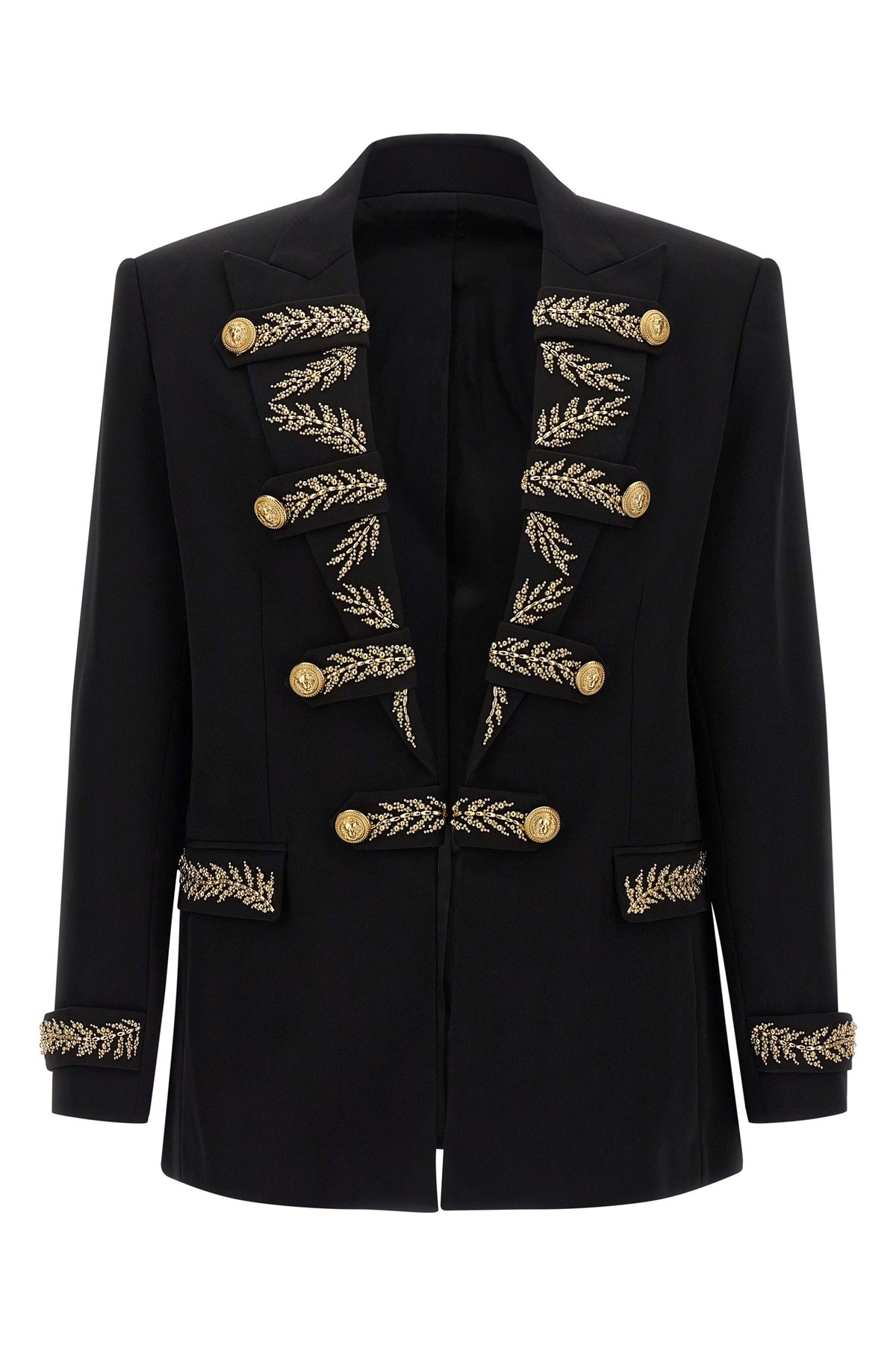 Balmain Blazer With Leaf Embroidery And Gold Buttons In Black
