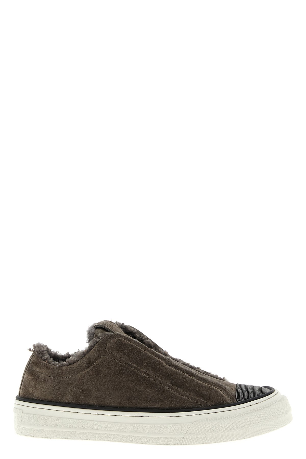 Brunello Cucinelli Precious Toe Sneakers In Gray