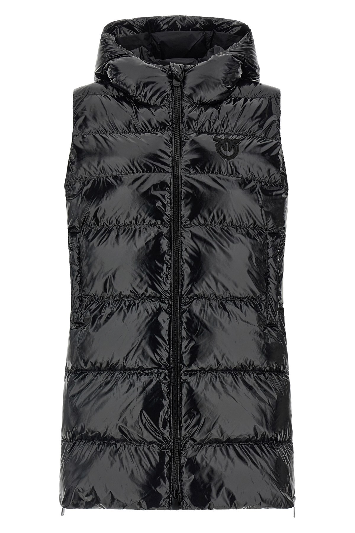 Pinko Glossy Coated Nylon Padded Vest In Black