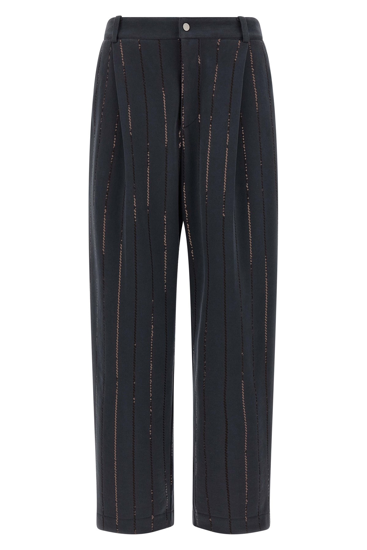 Brunello Cucinelli 'dazzling Chalk Stripe Embroidery' Joggers In Gray