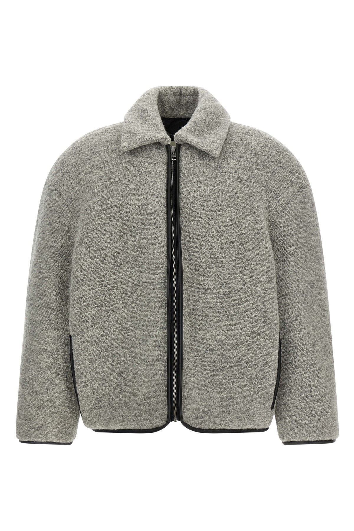 Jw Anderson Mens Light Grey Melange Contrast-trim Relaxed-fit Knitted Wool-blend Jacket In Gray