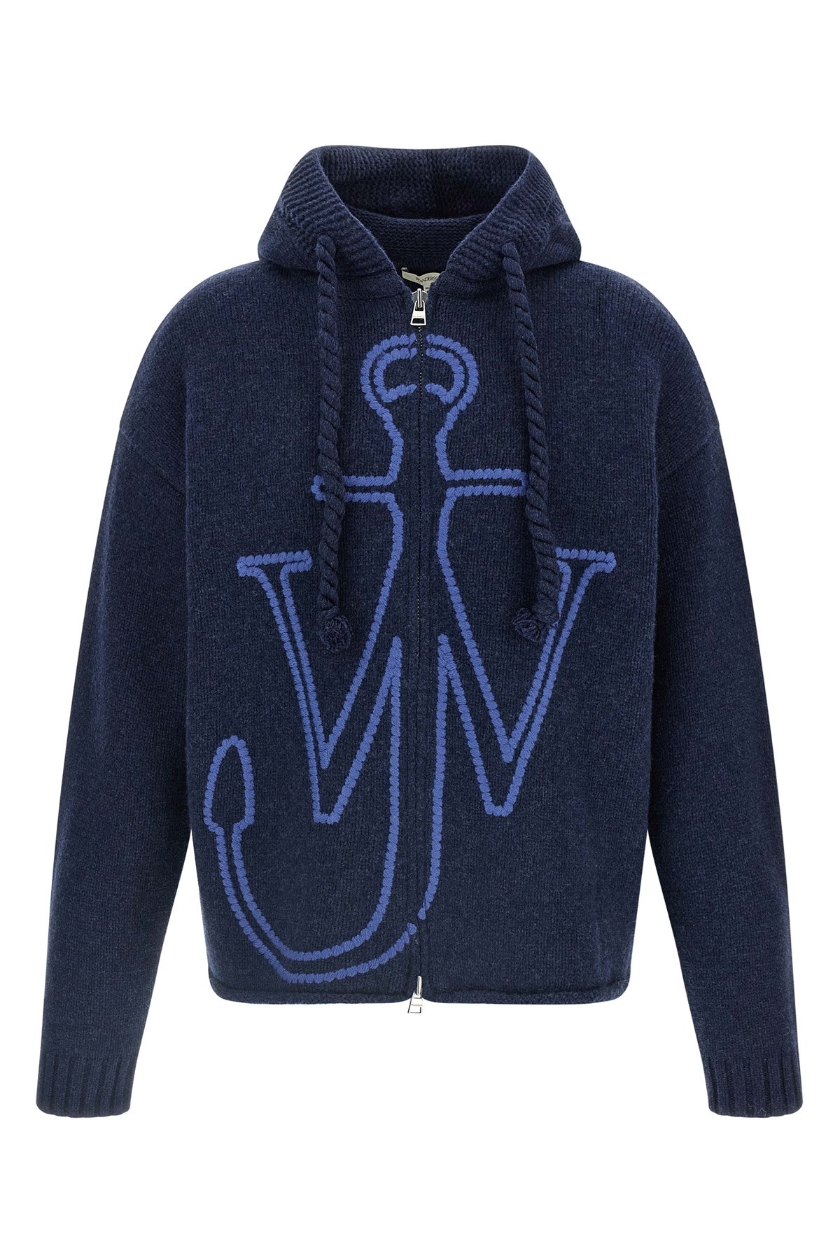 Jw Anderson J. W. Anderson Zip-up Hooded Sweater With Contrasting Logo In Blue