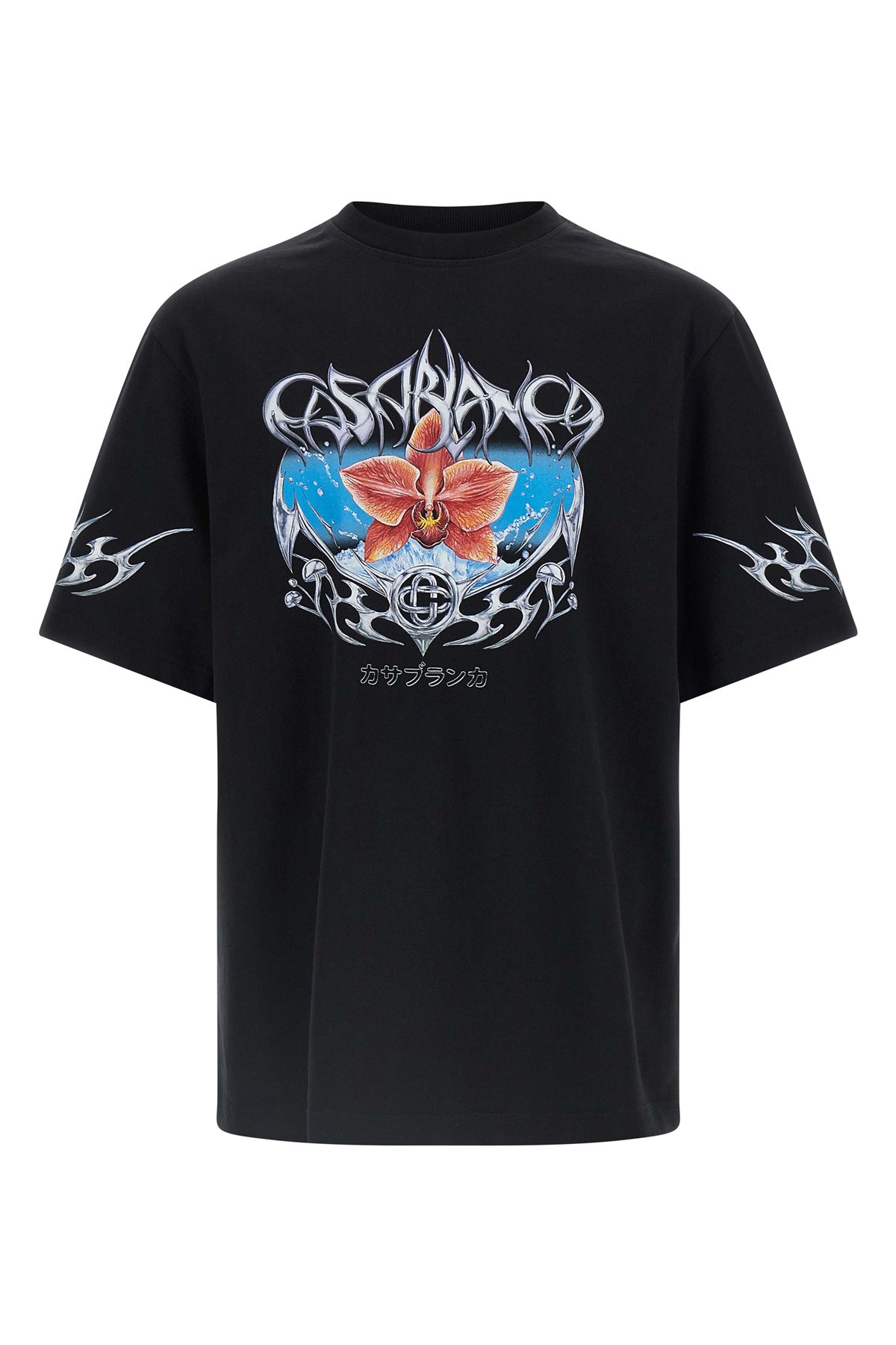 Casablanca Blades Printed Organic Cotton-jersey T-shirt In Black
