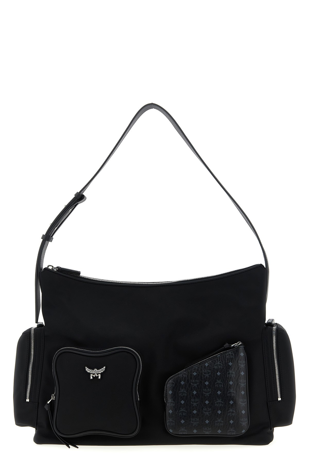 Mcm Nylon Shoulder Bag With Spacious Compartments In Black