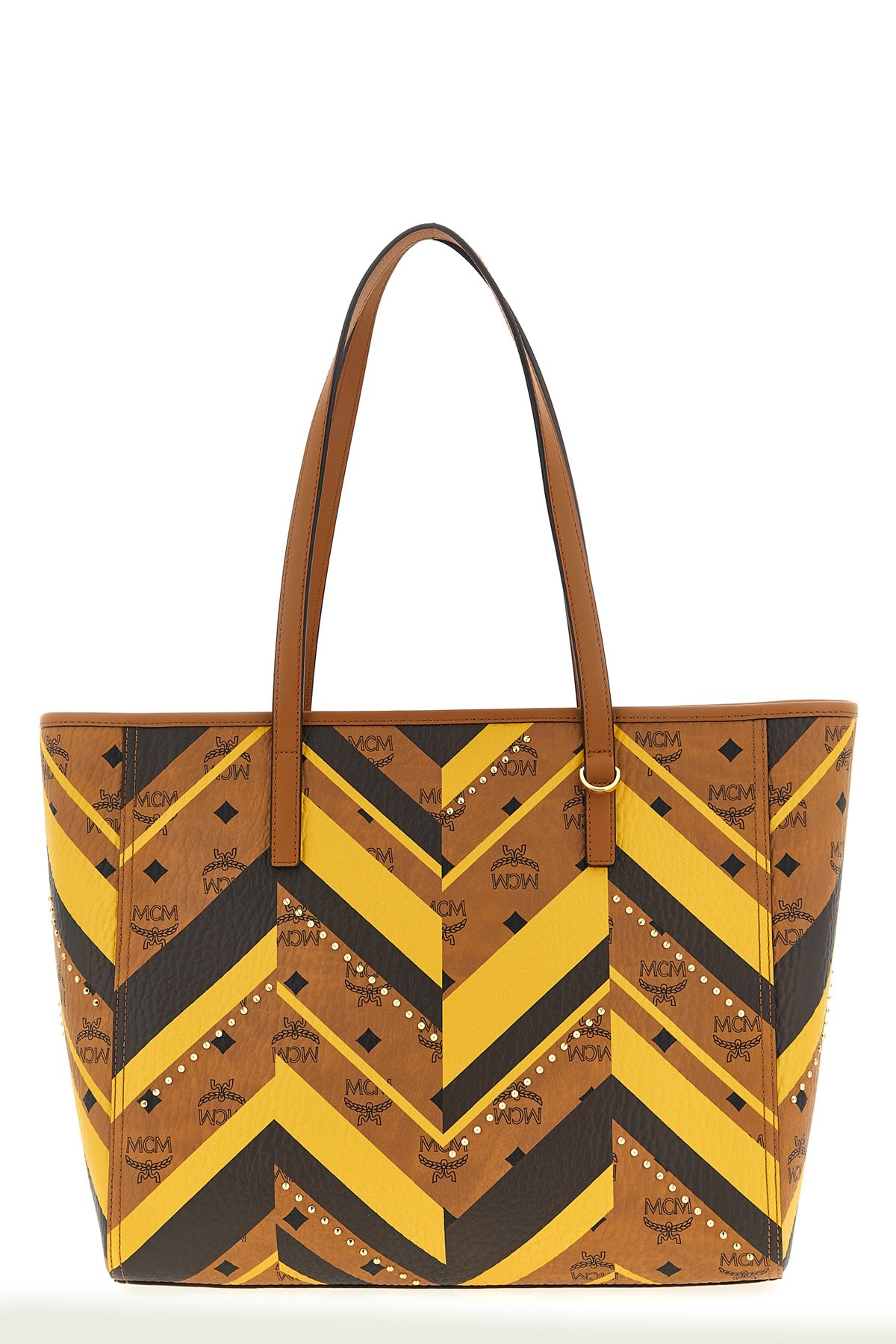 Mcm Medium Toni Geometric-pattern Tote Bag In Brown
