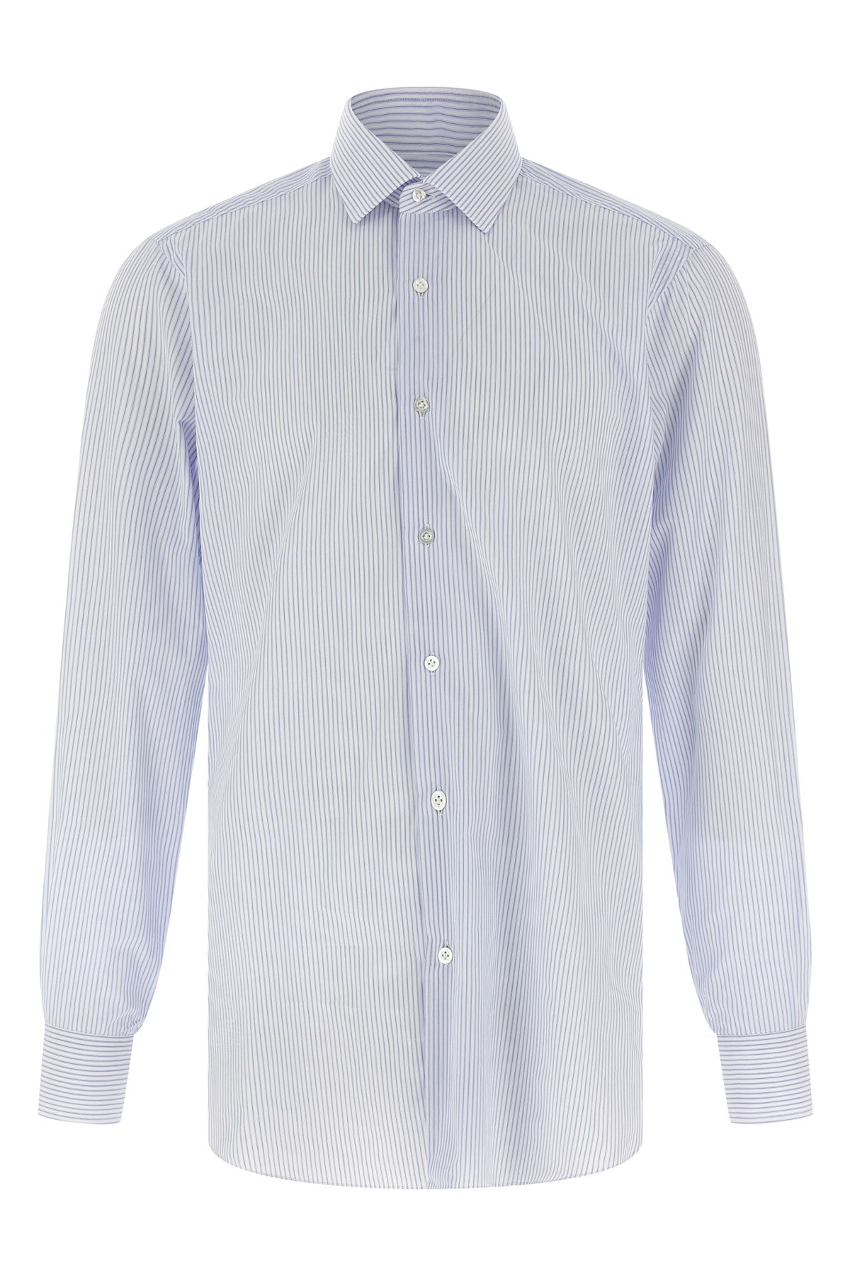 Barba Napoli Vertical Stripe Cotton Poplin Shirt With Structured Collar In Blue