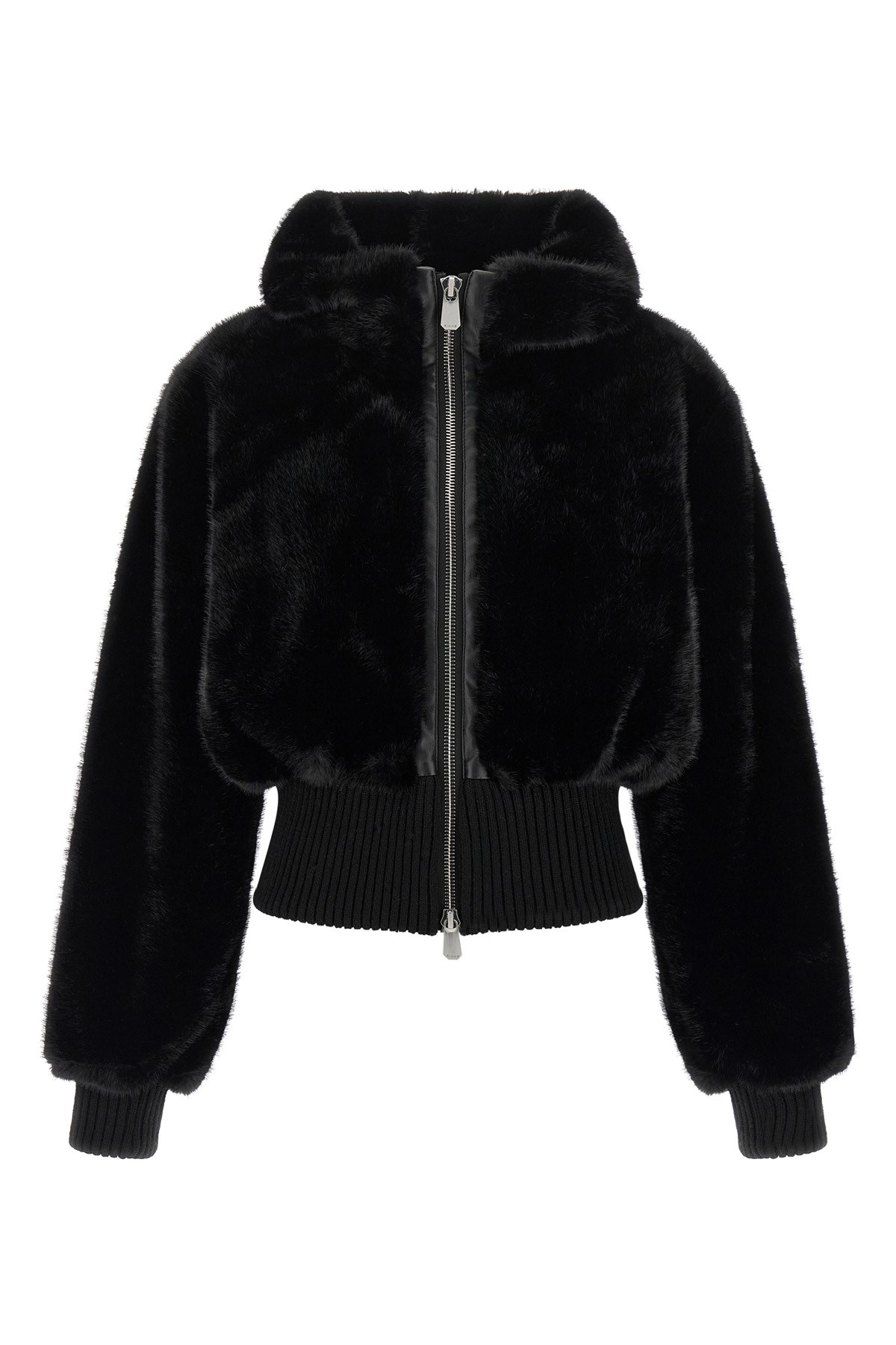 Pinko Ribbed Zip-front Jacket In Black