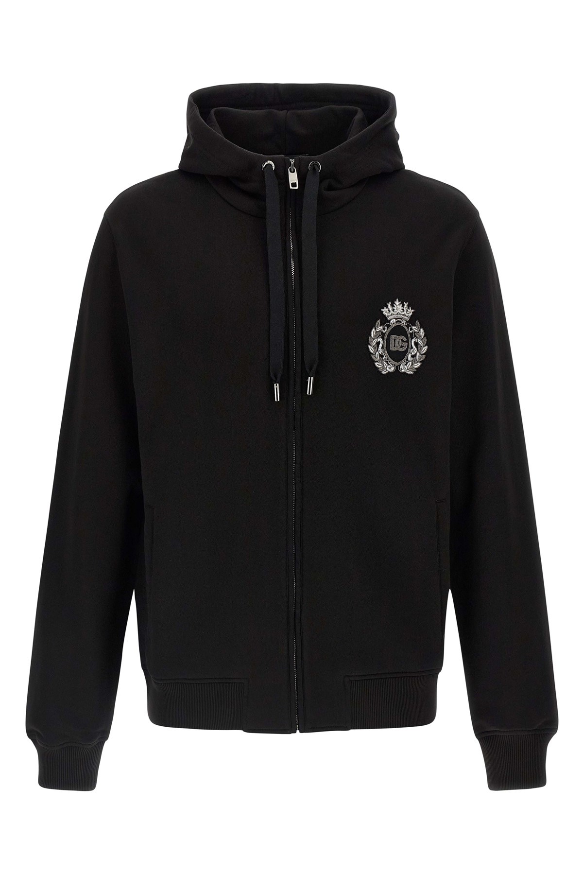 Dolce & Gabbana Hooded Sweater With Pockets And Ribbed Details In Black