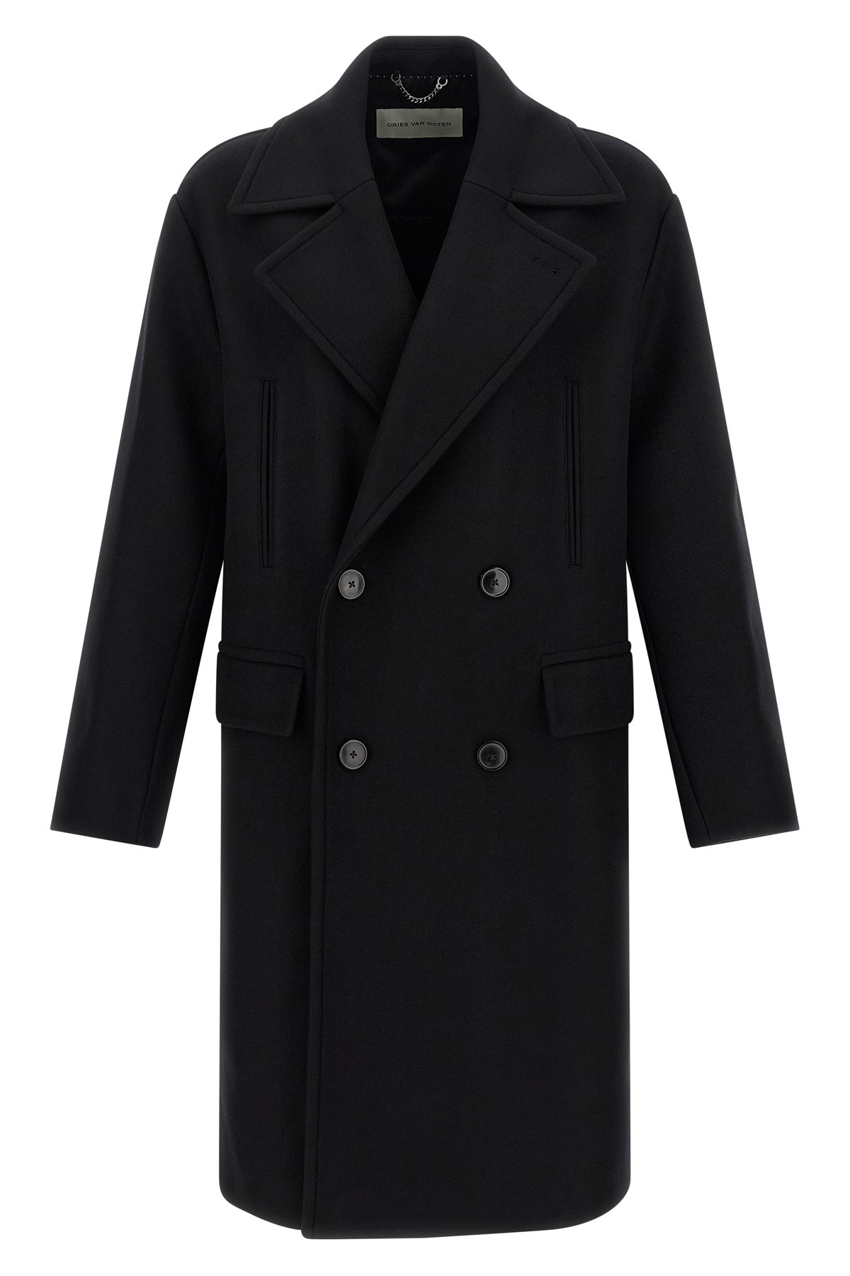 Dries Van Noten Racos 2216 M.w. Wool Double Breasted Coat In Black