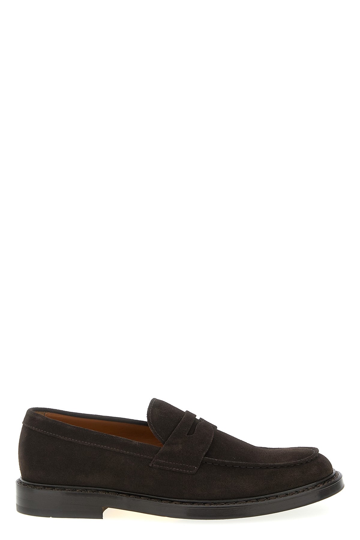 Doucal's Penny Strap Suede Loafers With Embossed Tub Stitching In Brown