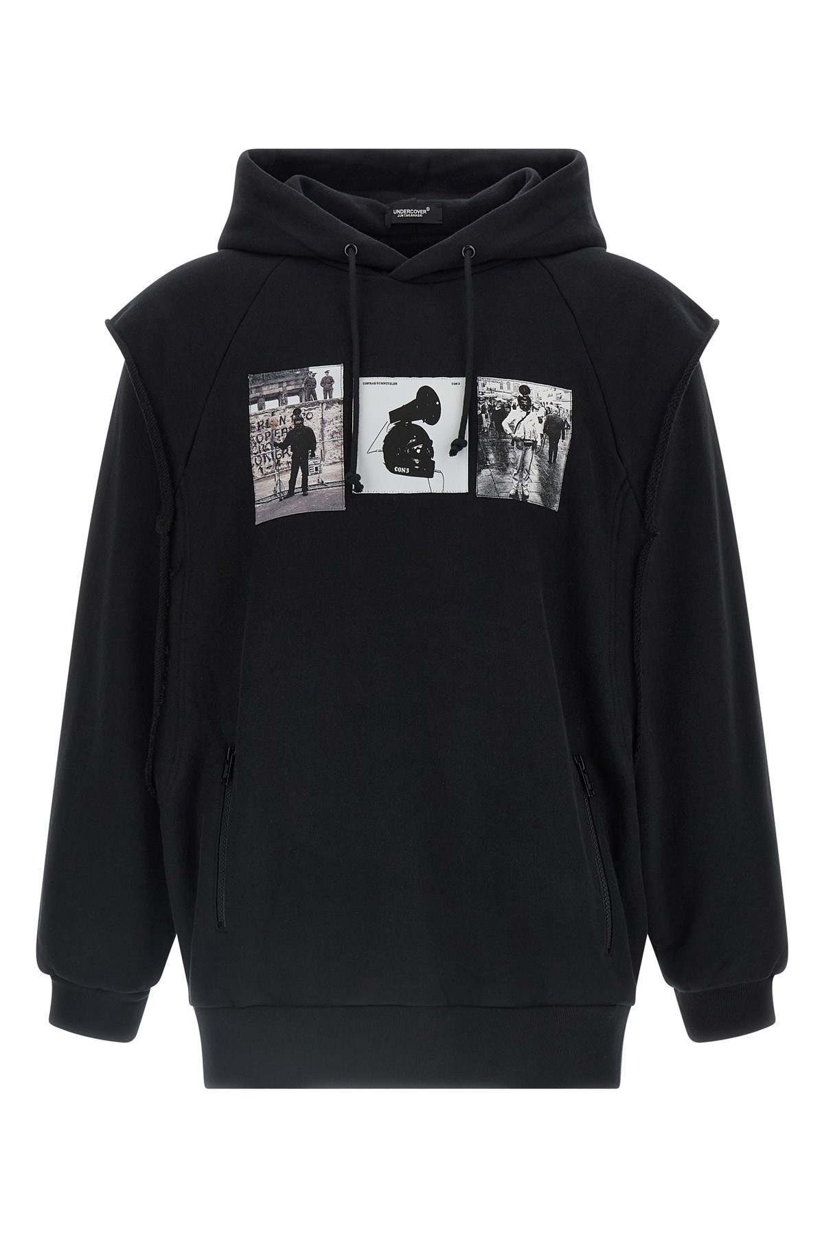 Undercover Gauze Cotton Hoodie With Double Layer Vest In Black