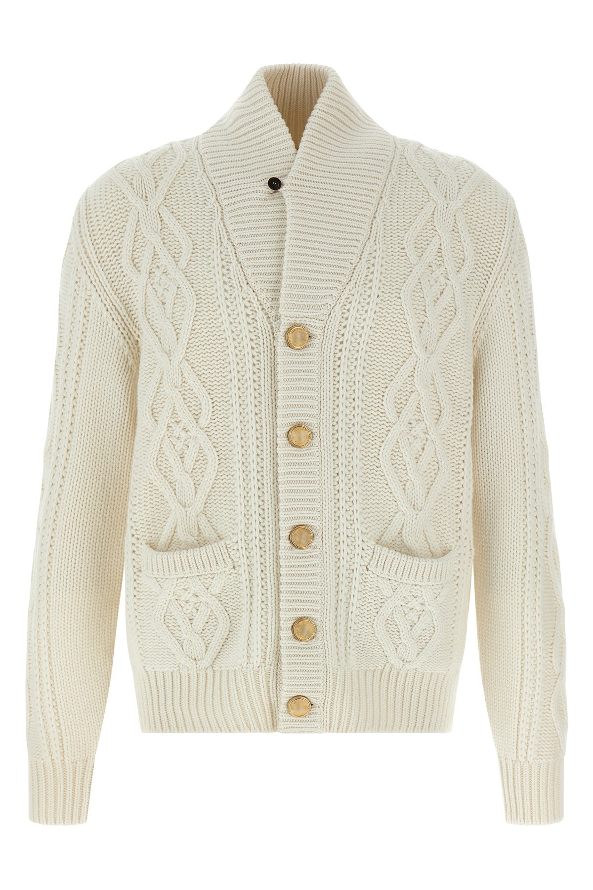 Brunello Cucinelli Cashmere Cardigan With Cable Knit Design In White