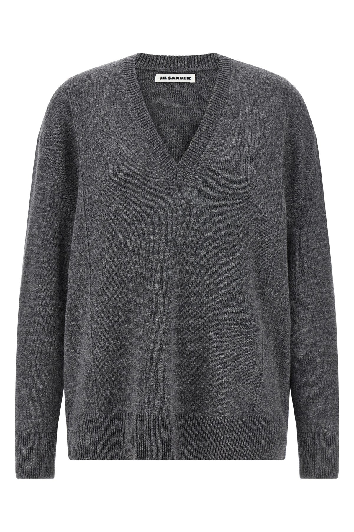 Jil Sander V-neck Long Sleeve Cashmere Knit Sweater In Gray