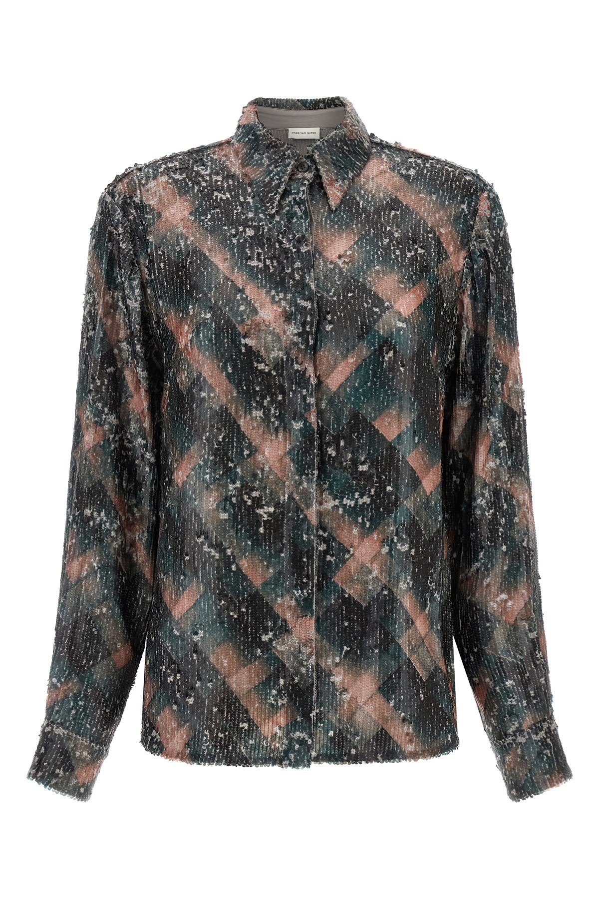 Dries Van Noten Abstract Pattern Long Sleeve Collared Shirt In Multi