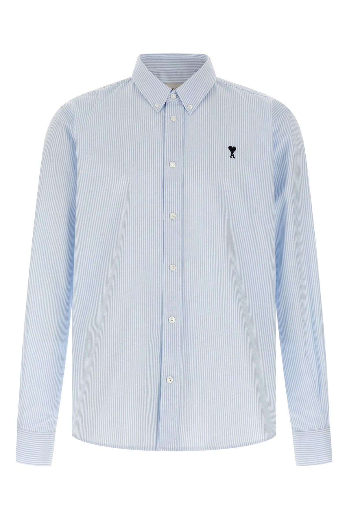 Ami Alexandre Mattiussi Adc Button-down Collar Logo-embroidered Striped Cotton Oxford Shirt In Blue