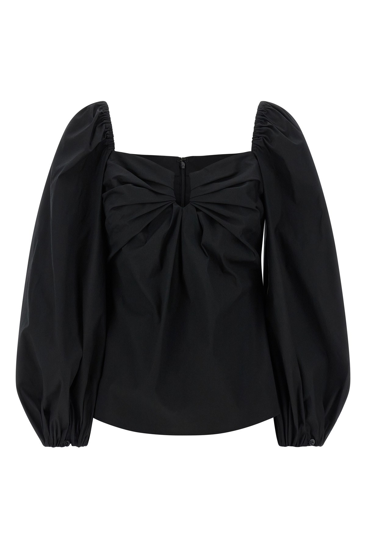 Carolina Herrera Square Neckline Top Puff Sleeves In Black
