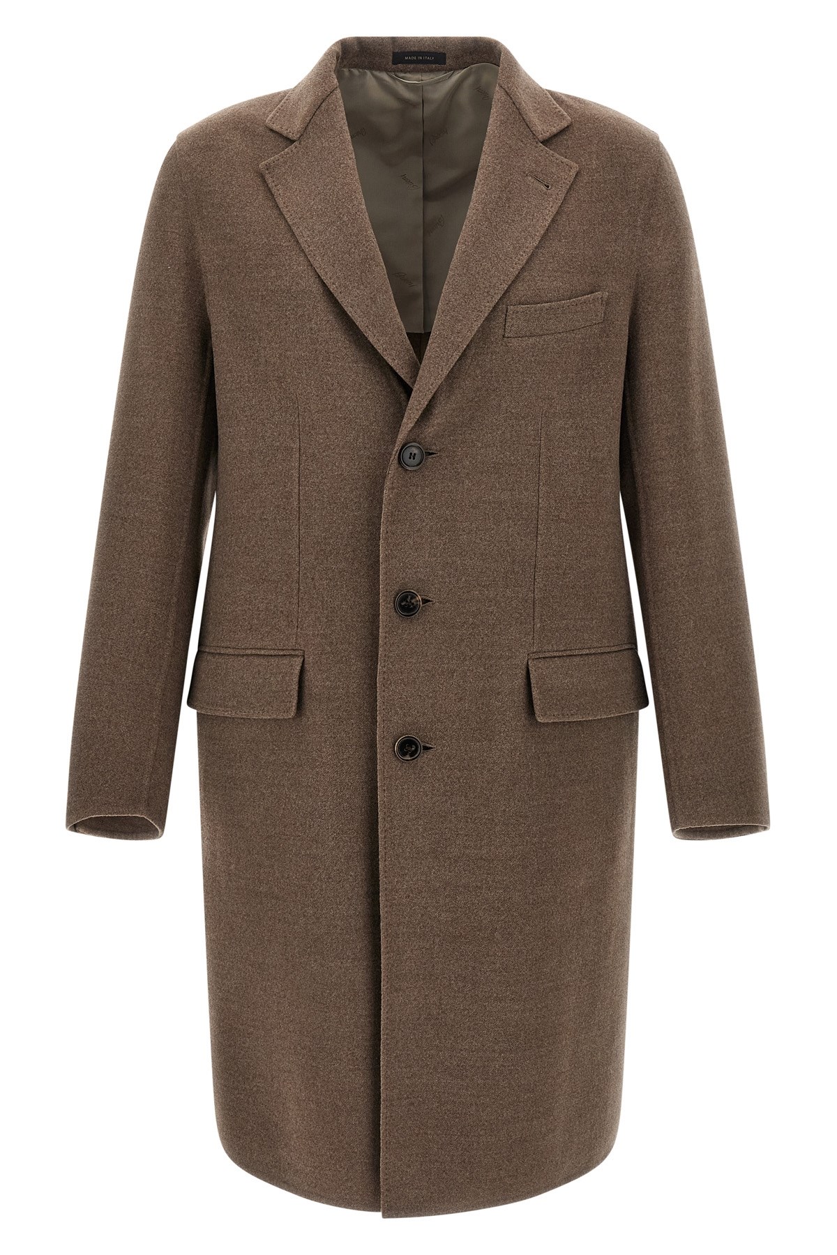 Brioni Notch Lapel Coat With Flap And Chest Pockets In Brown