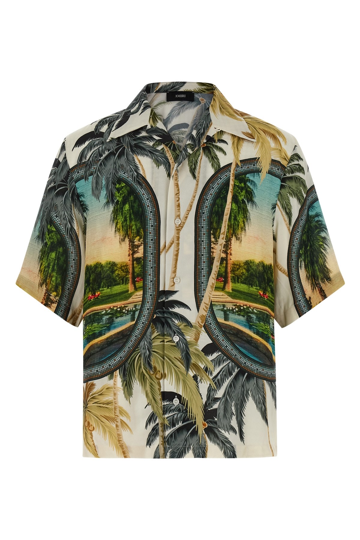 Amiri Convertible-collar Printed Satin-jacquard Shirt In White