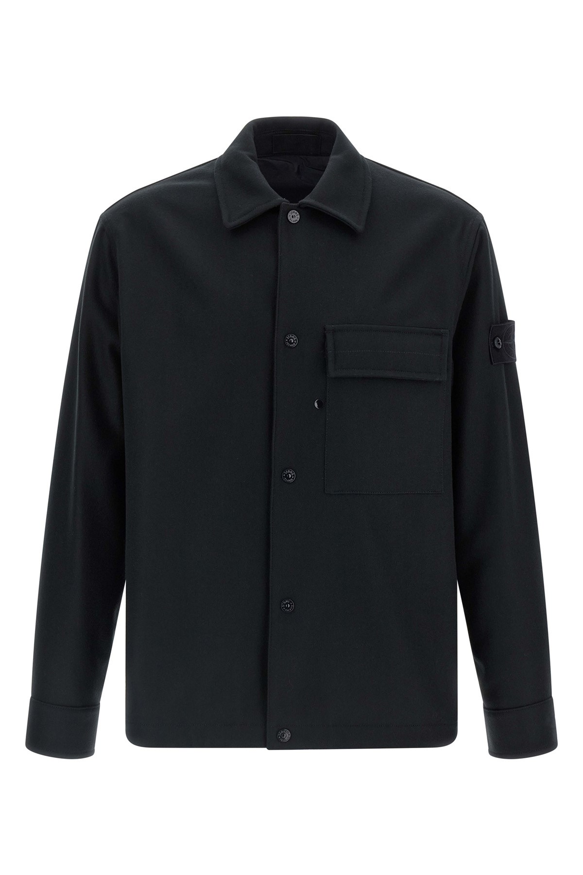 Stone Island Patch-pocket Buttoned Shirt Jacket In Black