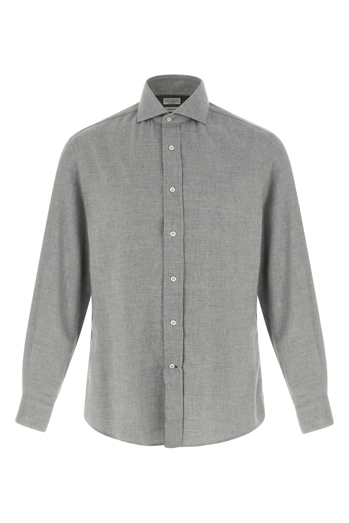 Brunello Cucinelli Long Sleeve Button-down Collar Cotton Shirt In Gray
