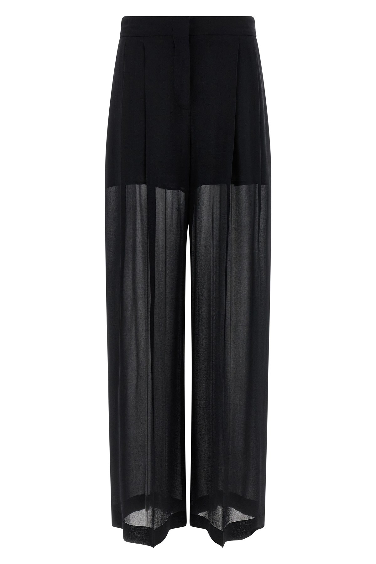 Alberta Ferretti Wide Leg Silk Trousers With Sheer Panels In Black
