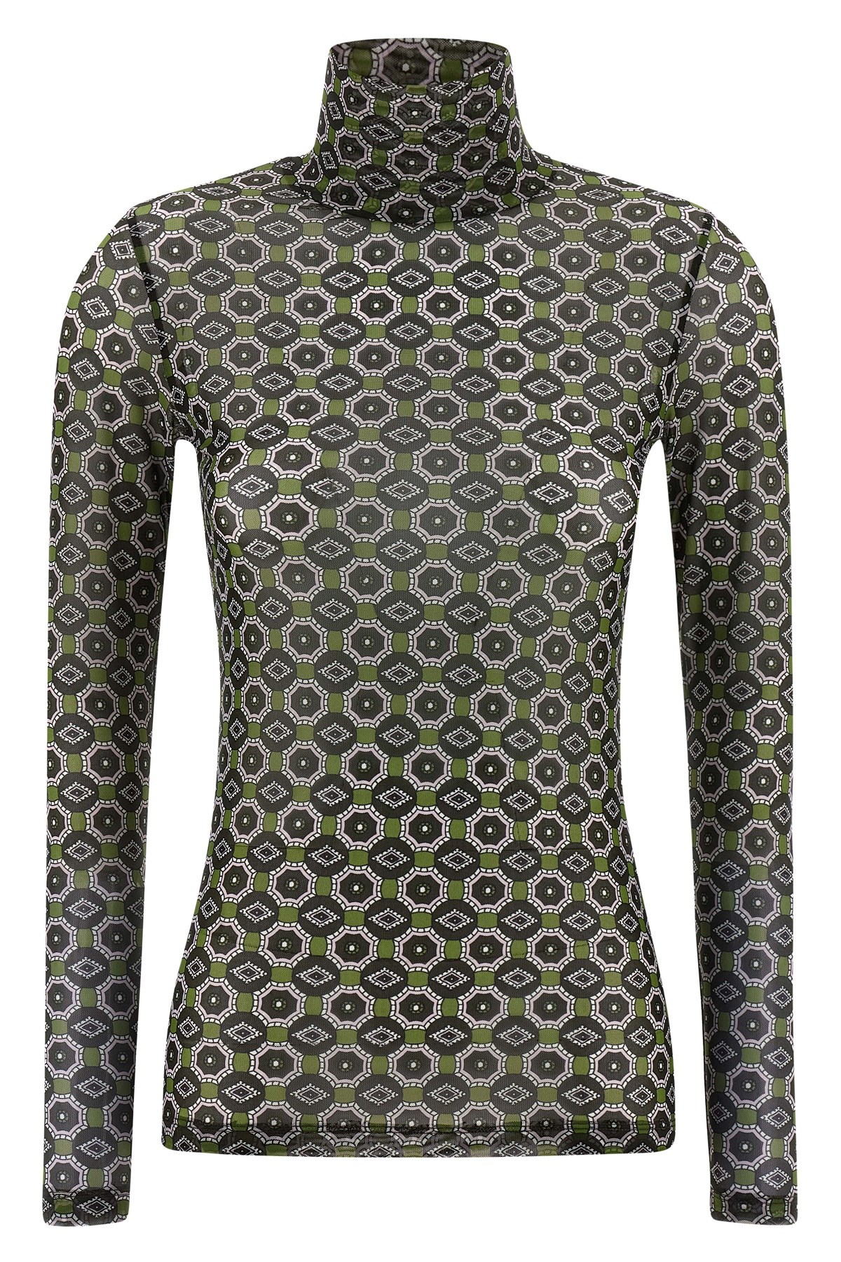 Dries Van Noten Geometric Pattern Turtleneck Long Sleeve Sweater In Black