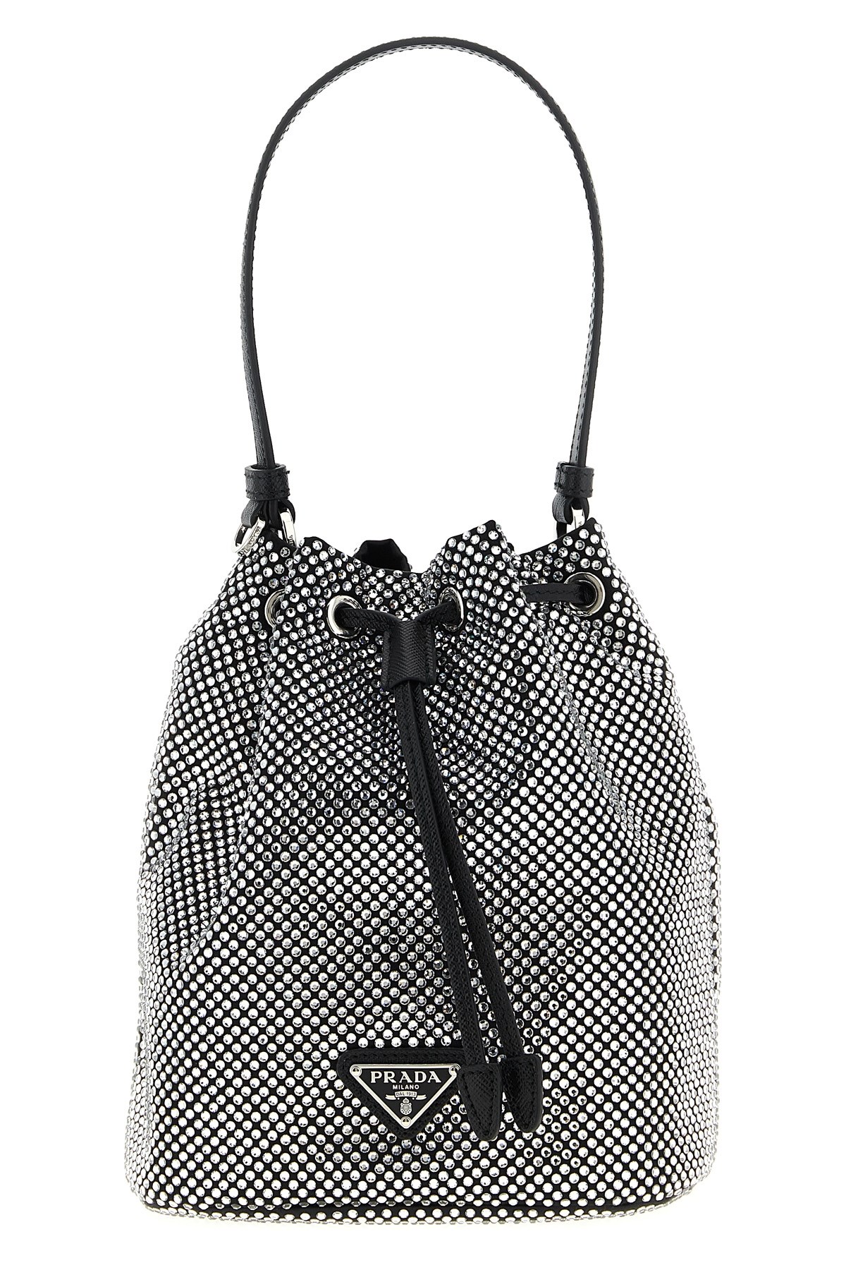Prada 'crystal' Bucket Bag In Gray