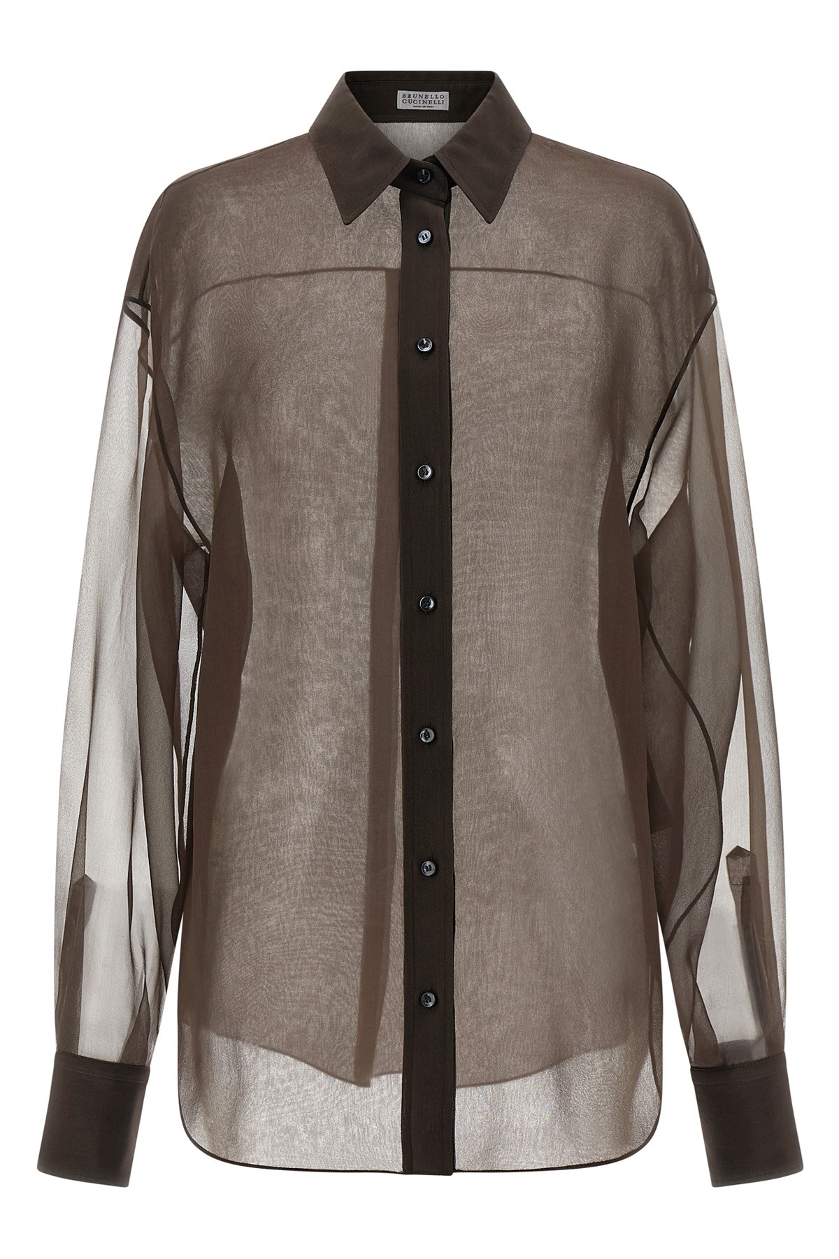 Brunello Cucinelli Sheer Long Sleeve Buttoned Cuff Shirt In Black