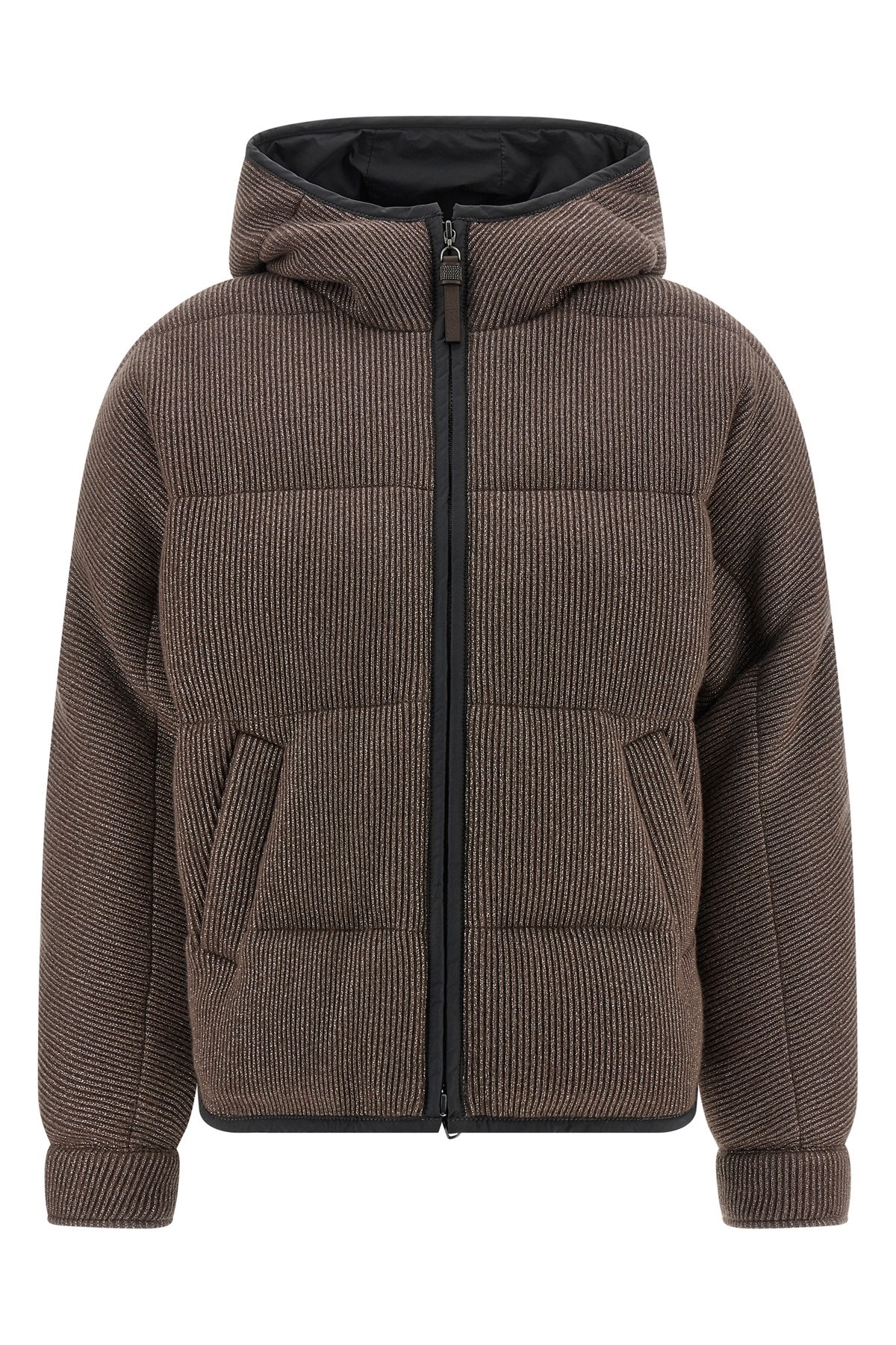 Brunello Cucinelli Lame Wool Down Jacket Puffer Jackets Brown In Animal Print