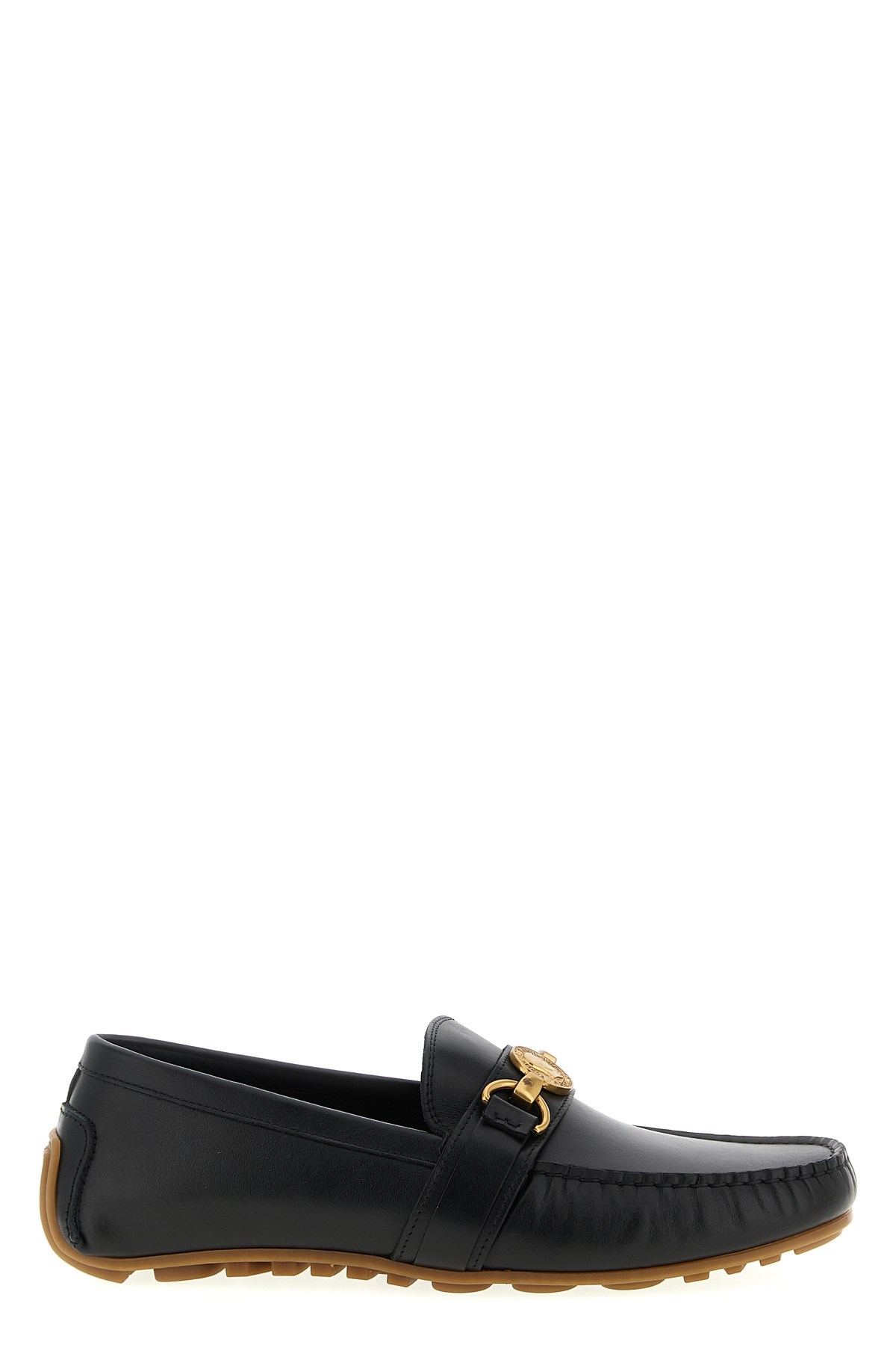 Moschino Round Toe Penny Loafers With Gold-tone Hardware In Black