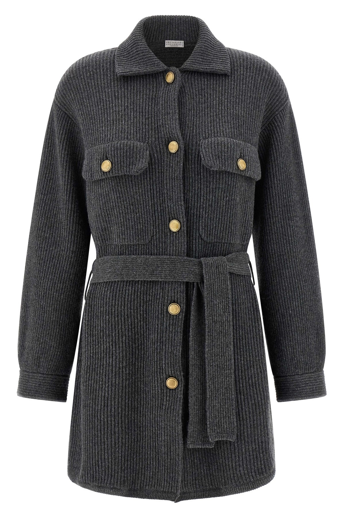 Brunello Cucinelli English Ribbed Cardigan Sweaters And Cardigans Gray In Black