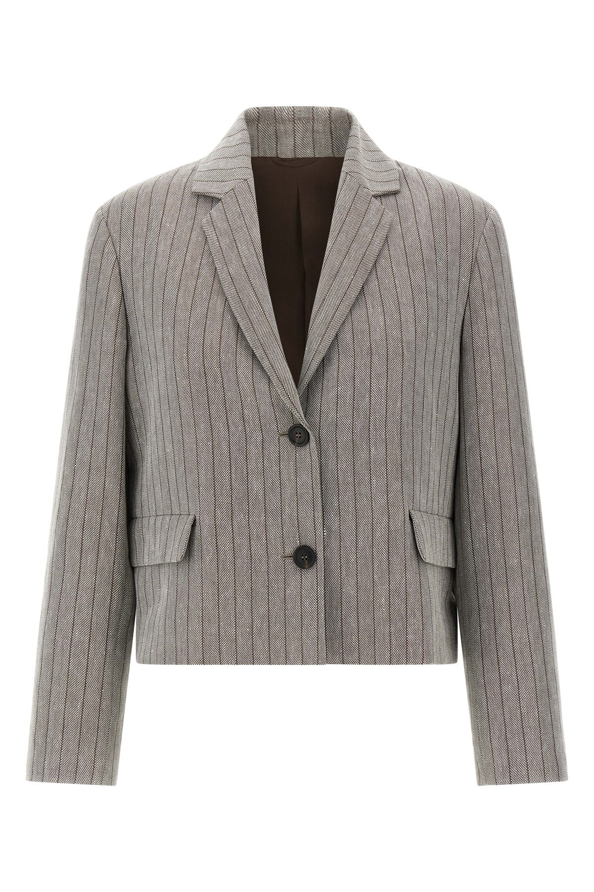 Brunello Cucinelli Pinstriped Chevron Blazer In Gray