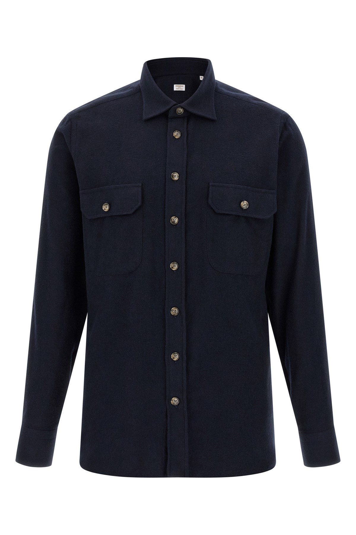 Borriello Napoli Structured Cotton Flannel Shirt With Buttoned Pockets In Blue