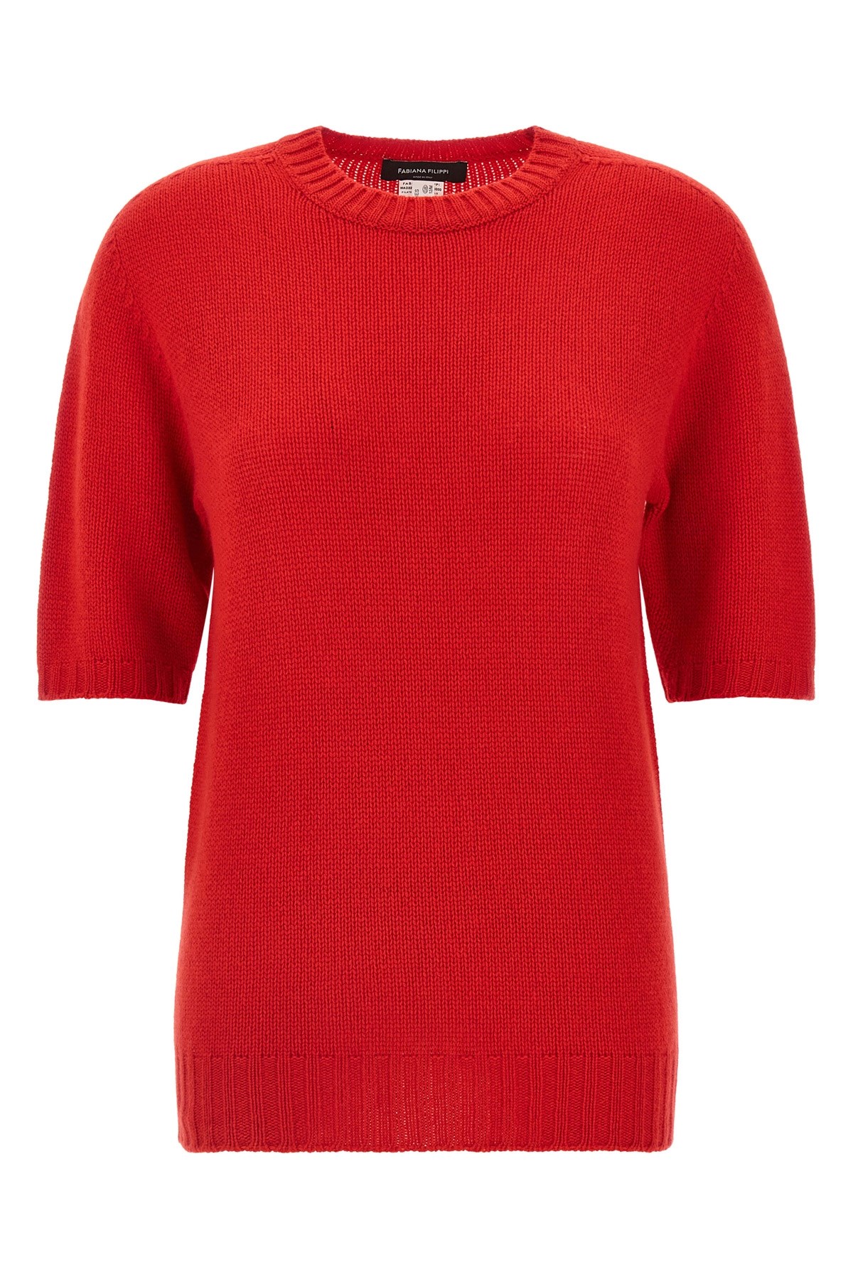 Fabiana Filippi Short-sleeved Cashmere Sweater With Ribbed Trims In Red