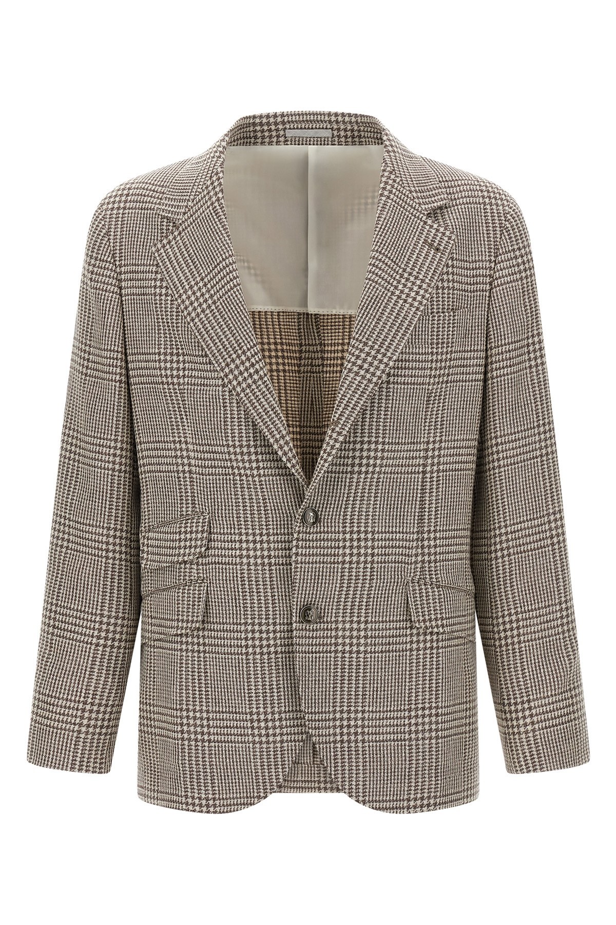 Brunello Cucinelli Houndstooth Check Single-breasted Blazer In Neutral