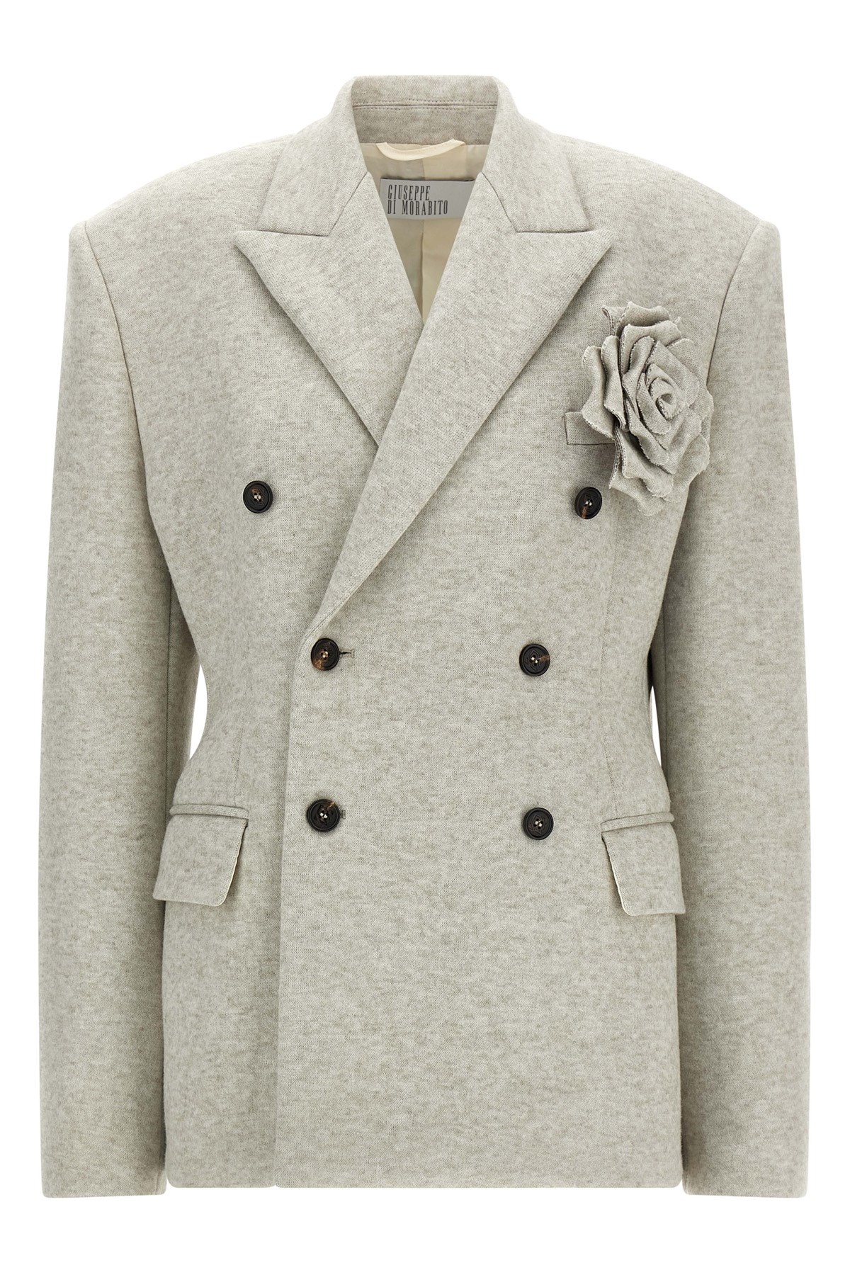 Giuseppe Di Morabito Double-breasted Oversized Blazer With Removable Rose Brooch In Brown