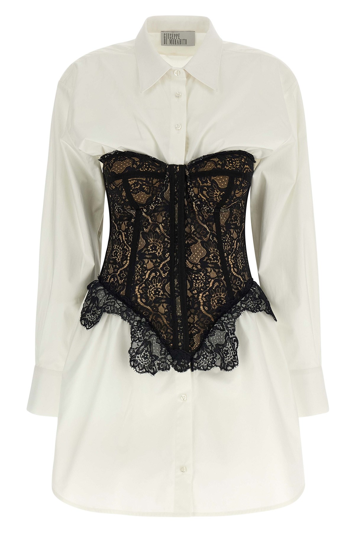Giuseppe Di Morabito Long Sleeve Corset Style Lace Dress In White