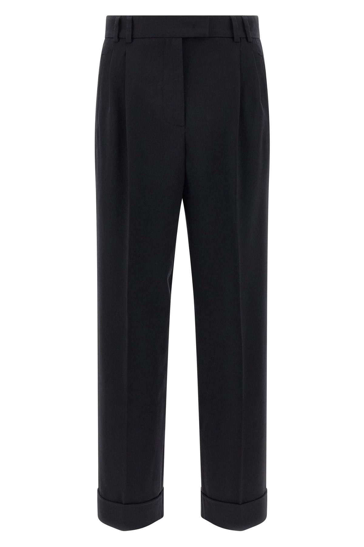 Alberto Biani Tailored Trousers With Cuffed Hem And Pleats In Black