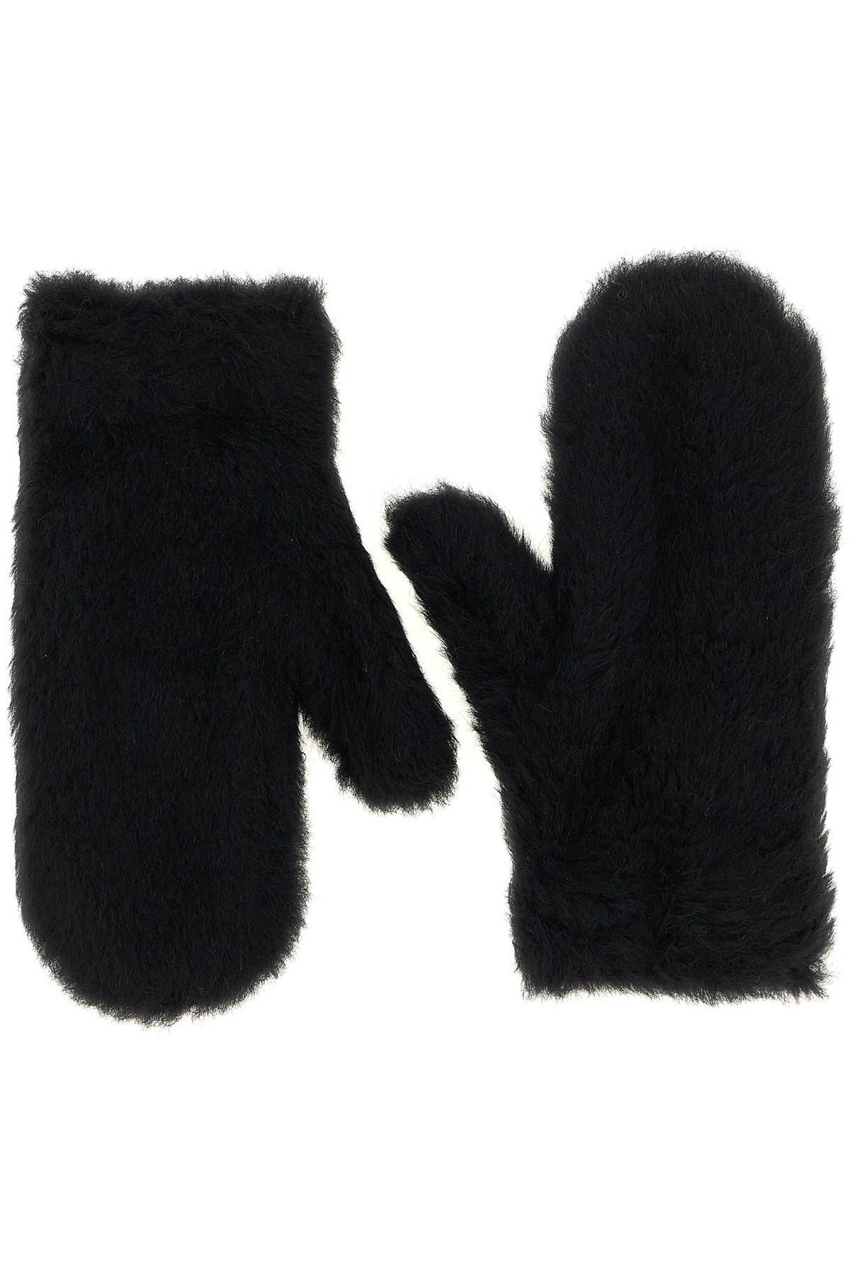 Max Mara Corded Faux Fur Mittens With Attached Cord In Black