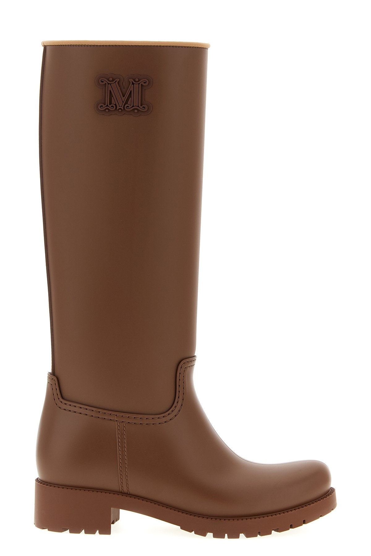 Max Mara Knee-high Rubber Sole Round Toe Boots In Brown