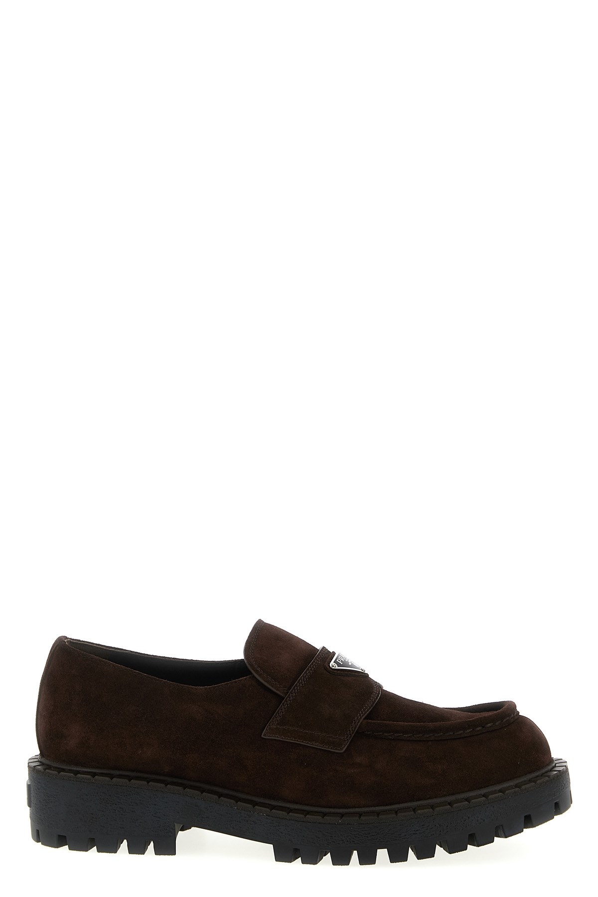 Prada Suede Loafers With Chunky Sole And Round Toe In Brown